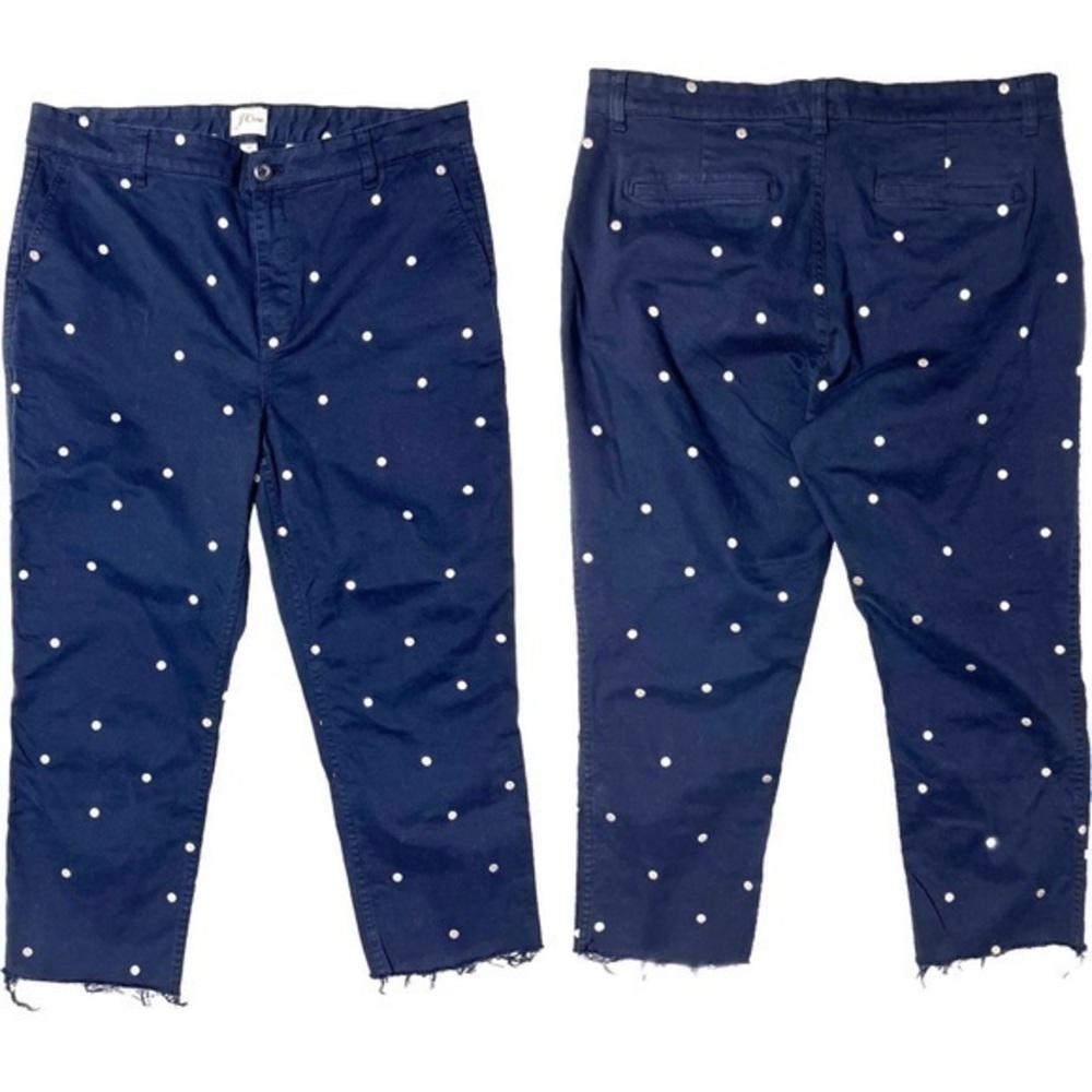 J. Crew Raw Hem Polka Dot Navy Capri size 12 US